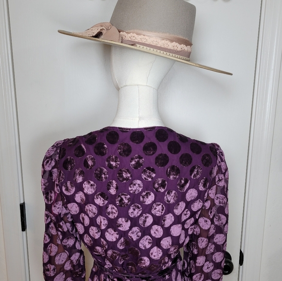 Betsey Johnson Vintage Velvet Polka Dot Wrap Dress Purple Size 2 - Picture 10 of 12
